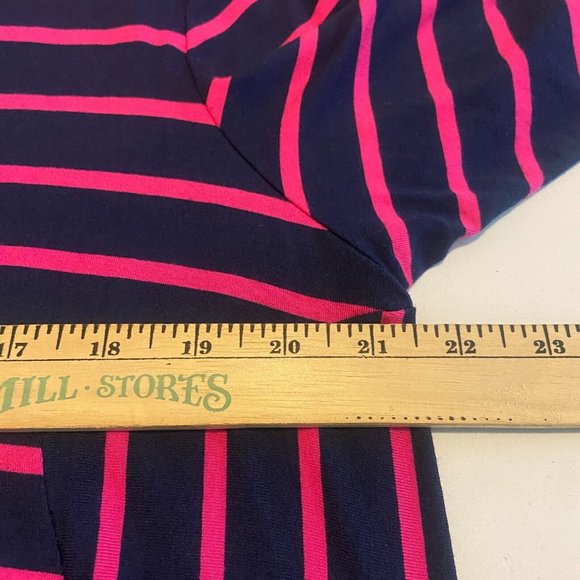 Cynthia Rowley Women 2X Knee Length Dress Navy Blue Pink Stripe VNeck 3/4 Sleeve - Picture 6 of 8